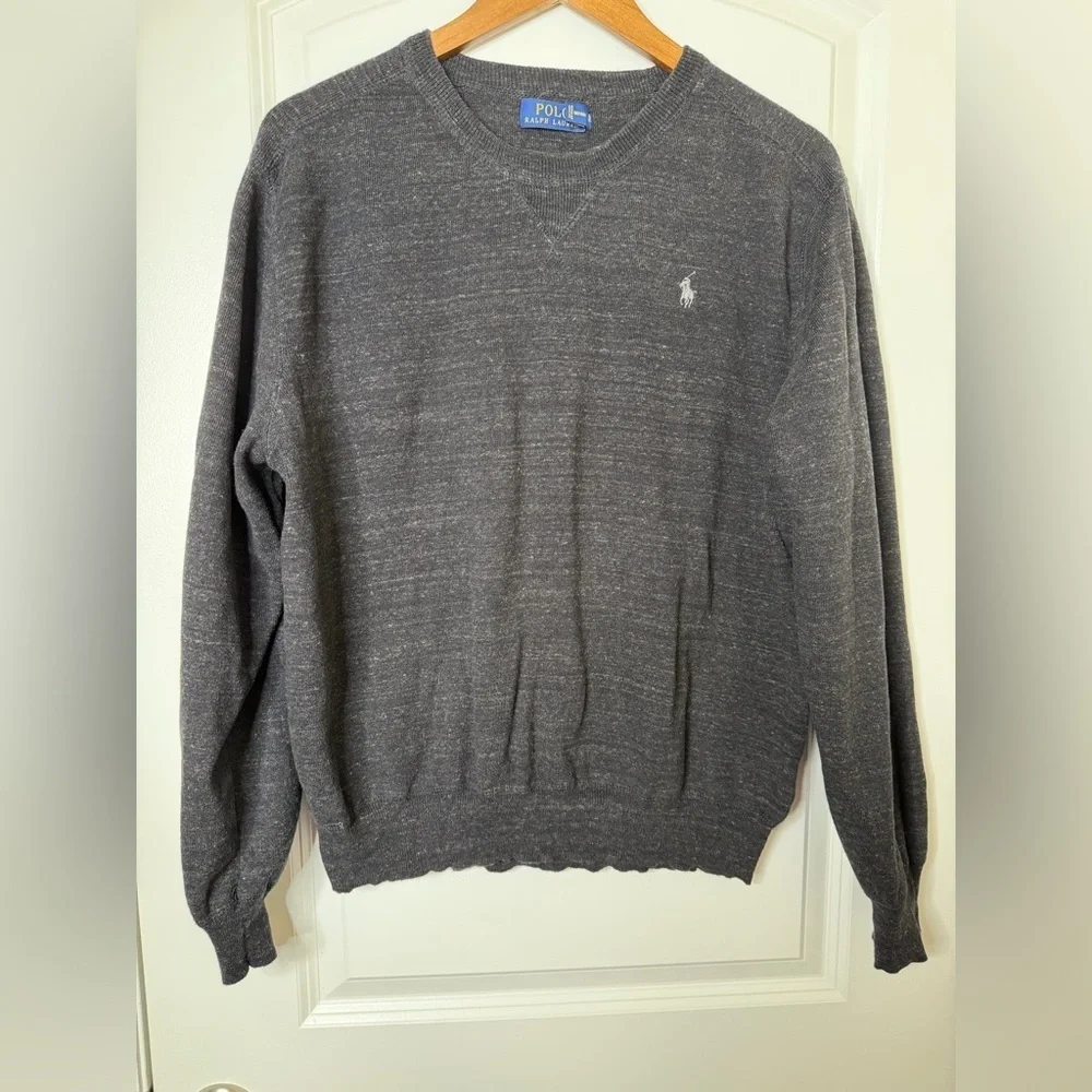 Polo Ralph Lauren Men's L Gray 100% Cotton Pullover Crewneck Sweater Nantucket